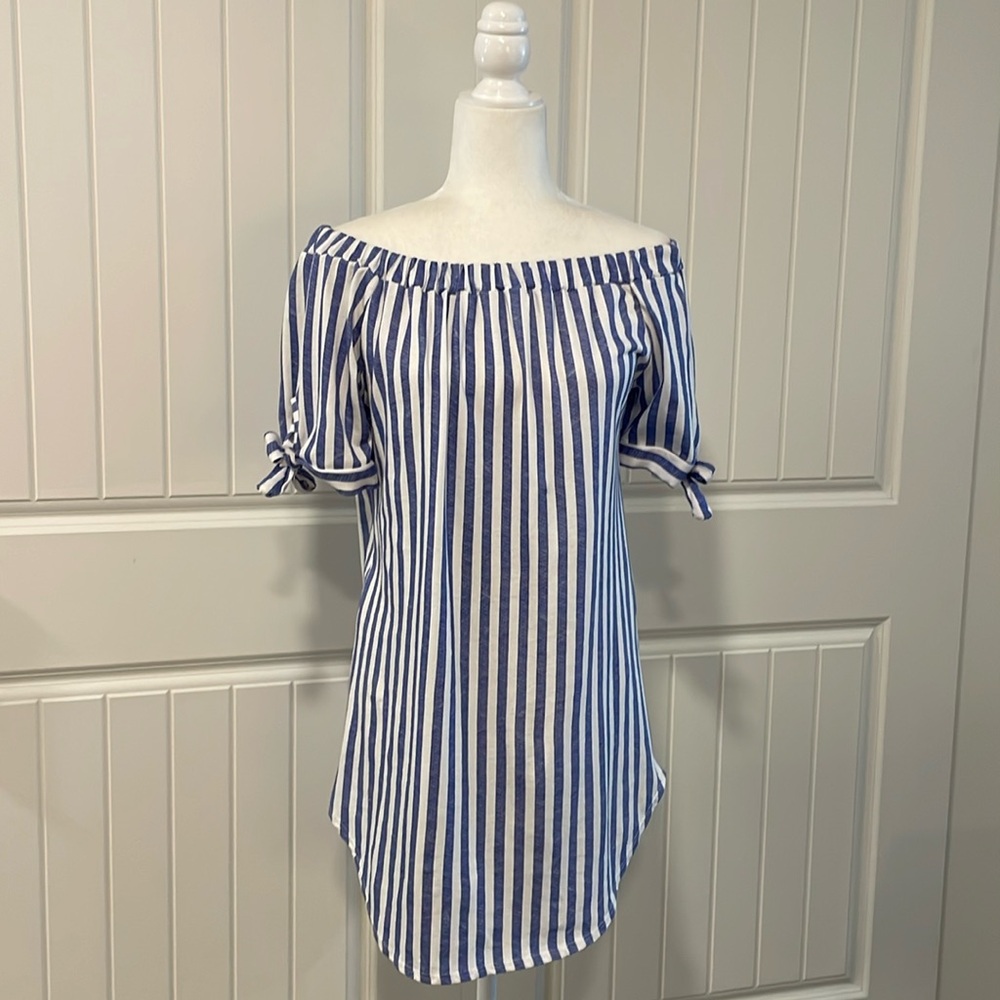 Blue/White Stripe Cotton Tunic Mini Dress Made in Italy